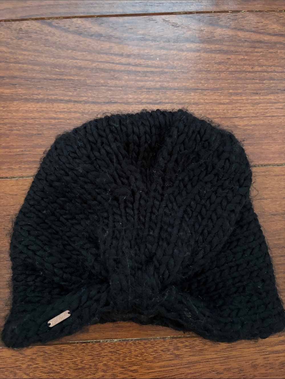 Free People Black Chunky Knit Turban Beanie